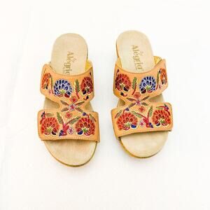 Alegria Leather Flower Embroidered Sandal Slip On Shoe LIN-647M Size 38